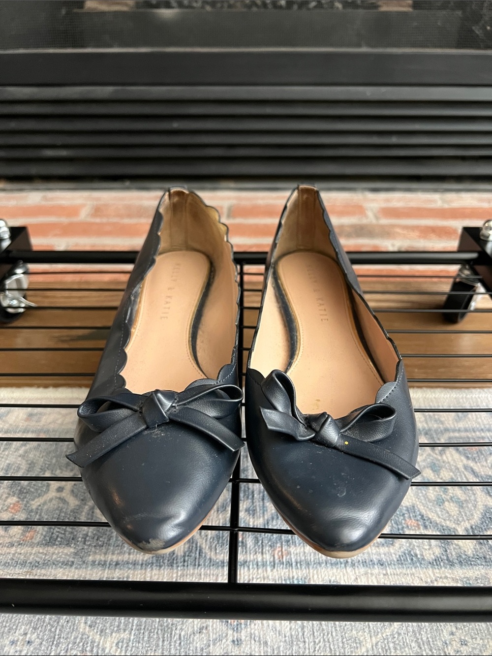 Kelly & Katie Black Scalloped Bow Pointed-Toe Flats